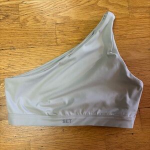 Set Active Green One Shoulder Athletic Preppy Outdoor Gorpcore Sports Bra Top L